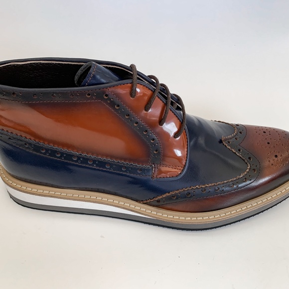 Brown-Navy Blue Derby Leather Half Boot - Picture 8 of 11